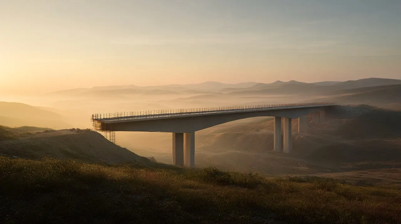 A bridge in the distance, alone in the landscape